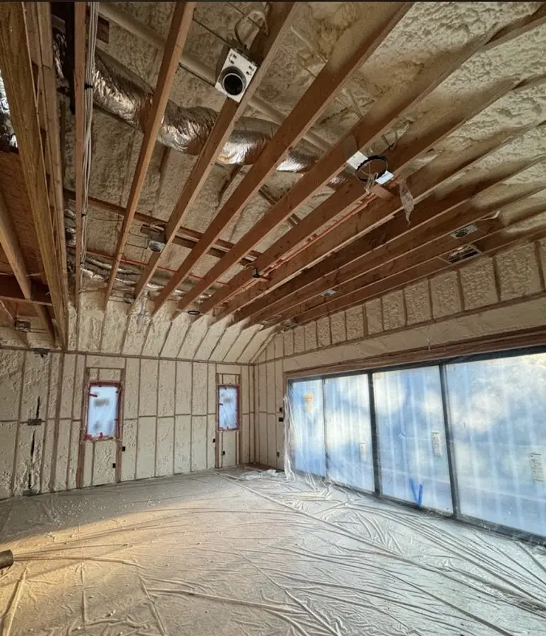Interior walls and ceiling insulated with spray foam during new construction in Parole